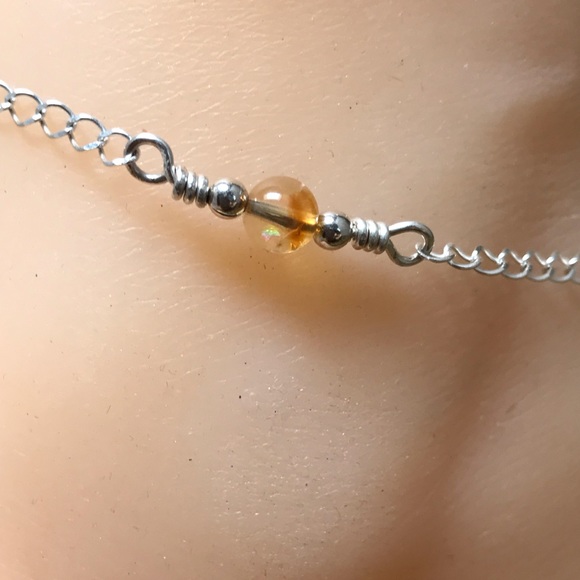 Citrine Sterling Silver Ankle Bracelet- Golden Citrine Anklet - Picture 3 of 7
